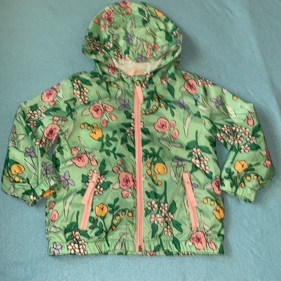 CAT & JACK floral zip up hooded windbreaker with 2 zipper pockets NEW size 2T - Picture 2 of 12